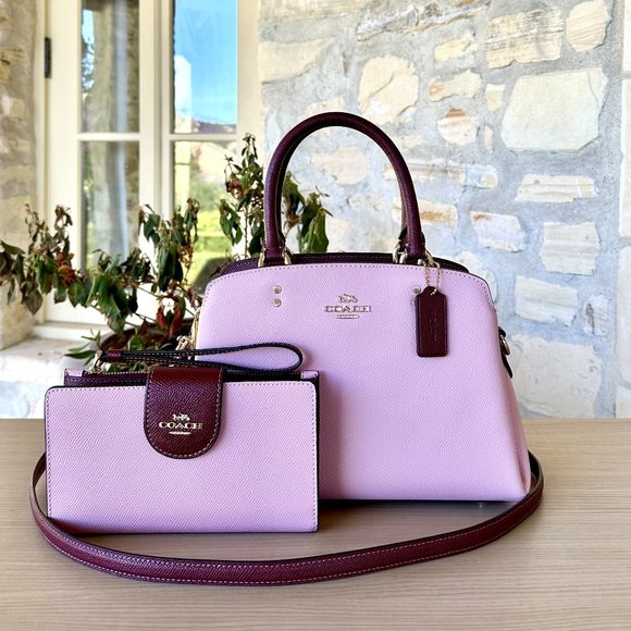 COACH Mini Lillie Carryall handbag/ Wallet Option Powder Pink Wine Leather NWT - Picture 1 of 13